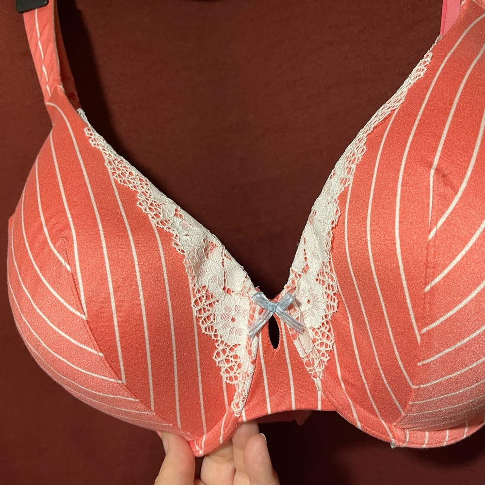 Cacique Striped hot pink  and White bra with lace - Picture 4 of 6